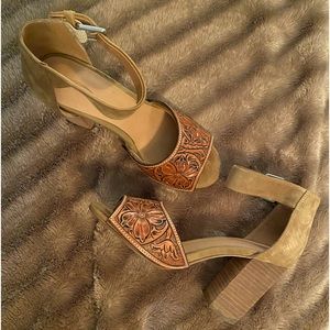 Tooled leather heels